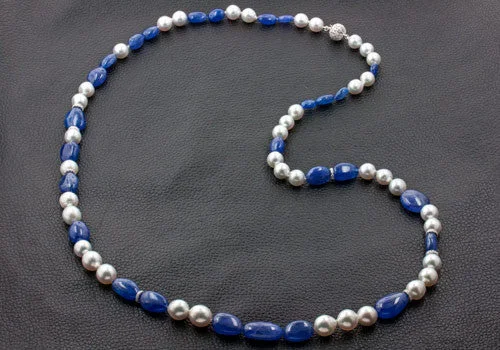 adjustable necklaces for women -adjustable necklaces for women -Tanzanite, Pearl & Diamond Necklace