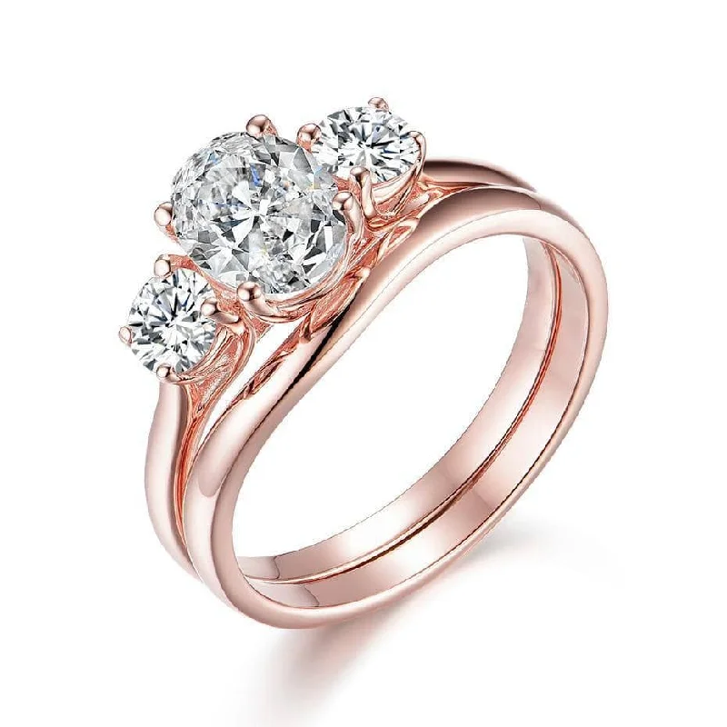 romantic proposal engagement rings -hand-crafted gold necklaces for women -1.50 ct Diamond 14K Rose Gold Ring Set