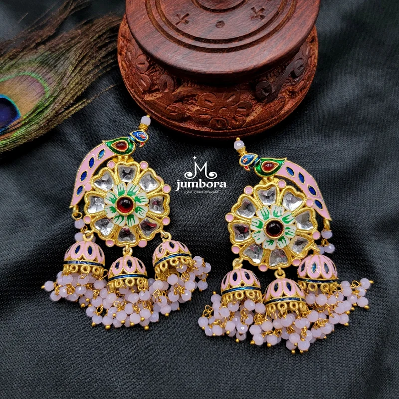 silver earrings with gemstones -diamond heart necklaces for women -Pink Kundan Bird Meenakari Jhumka Earring