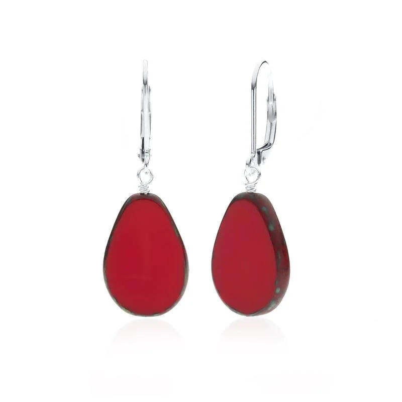 silver stud earrings for women -elegant gold necklaces for women -Red Glass Beaded Teardrop Earring