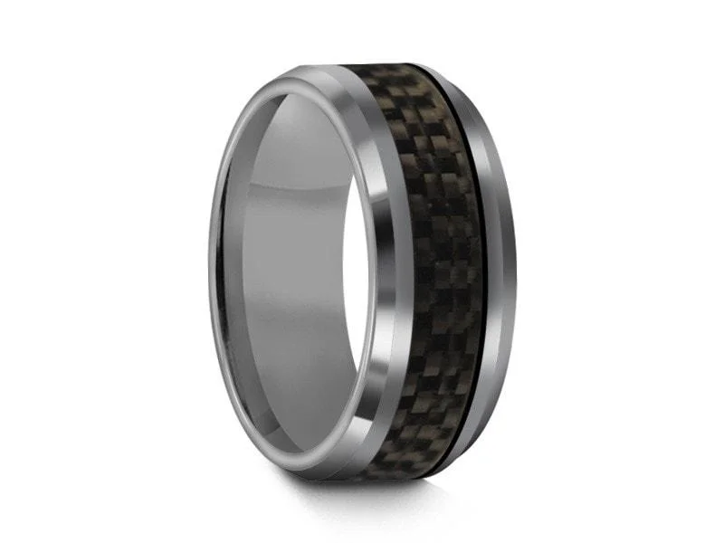 classic rings for women -vintage necklaces for women -8MM BLACK CARBON FIBER INLAY TUNGSTEN WEDDING BAND  AND GRAY GUNMETAL INTERIOR