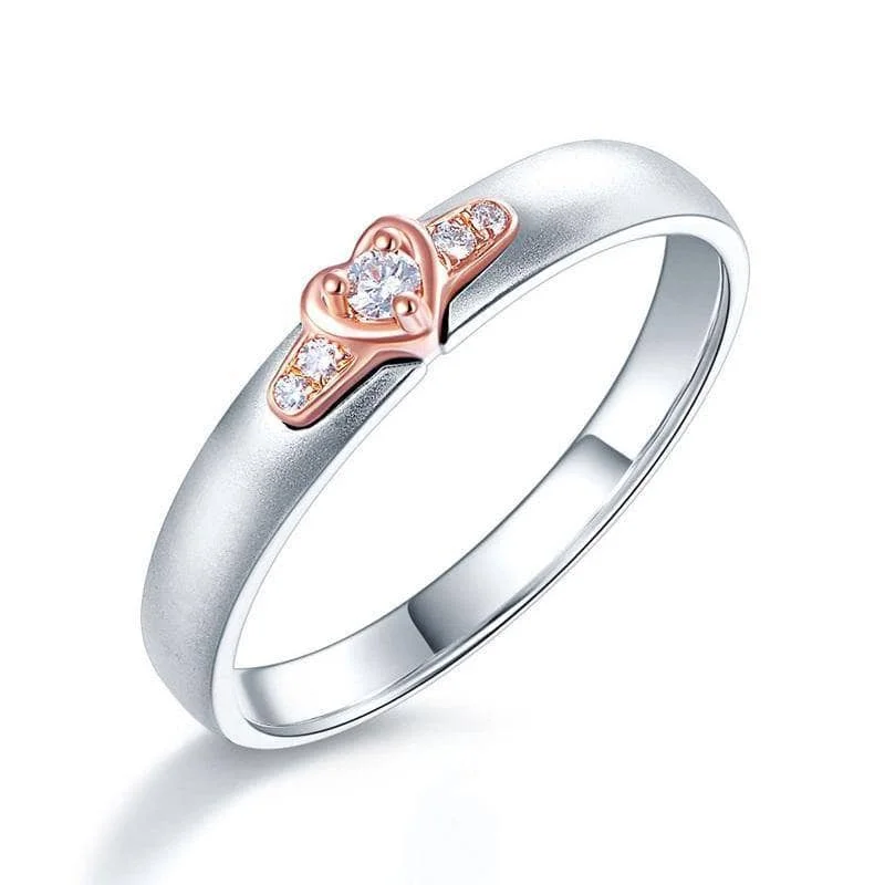 modern engagement rings for women -stacked necklaces for women -14K White Gold Rose Gold Heart Natural Diamond Ring