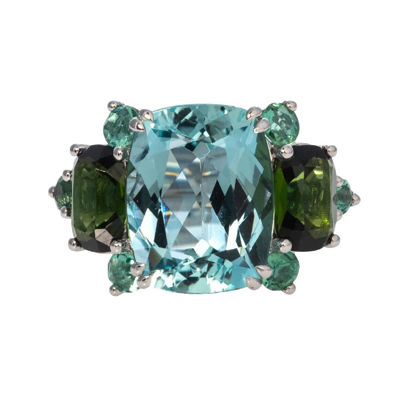 diamond rings for women -silver necklaces for women -6.5ctw Aquamarine & 3ctw Green Tourmaline 14K White Gold Ring