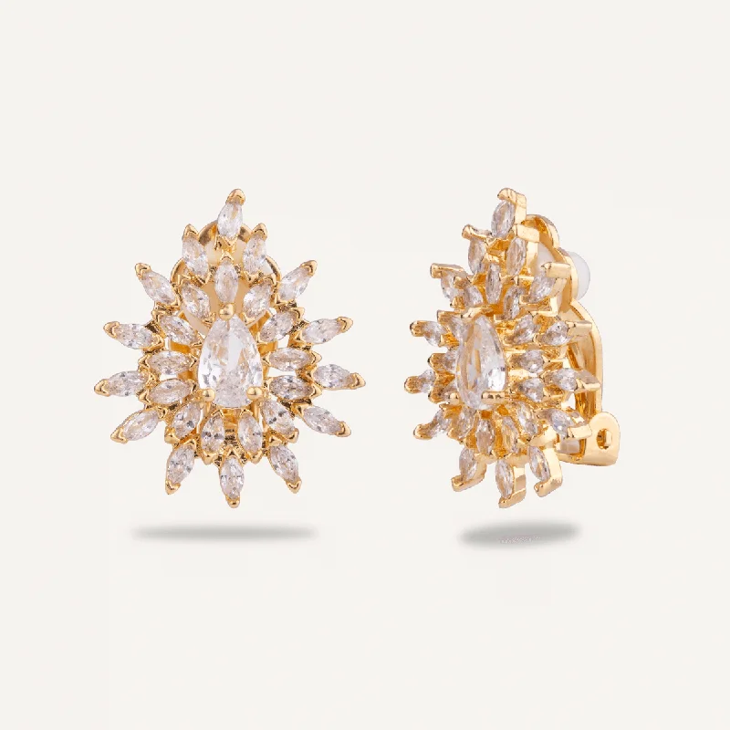 bohemian earrings for women -fashion-forward necklaces for women -Elizabeth Cubic Zirconia Clip On Earrings In Gold-Tone