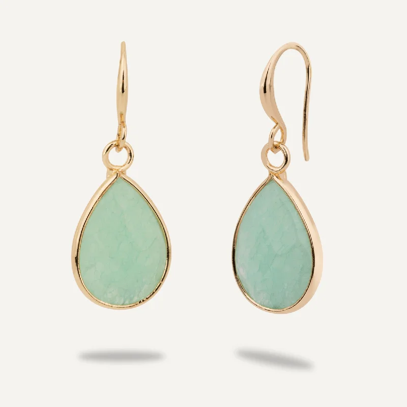 silver dangling earrings -gold pendant necklaces for women -Chrysoprase Hook Earrings In Gold-Tone