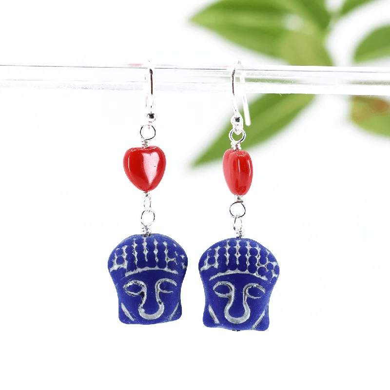 cute earrings for women -luxury pendant necklaces for women -Blue Buddha Drop Earrings, SALE