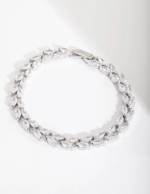 luxurious diamond bracelets -stacked necklaces for women -Rhodium Diamond Simulant Petal Row Bracelet