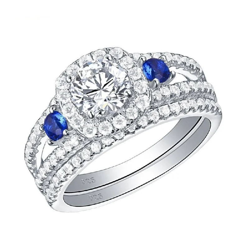 custom engagement rings for women -statement necklaces for women -Round Cut Blue Side Created Diamond Ring Set