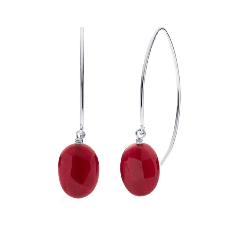 sleek hoop earrings for women -large statement necklaces for women -Ruby Red Jade Wishbone Earrings