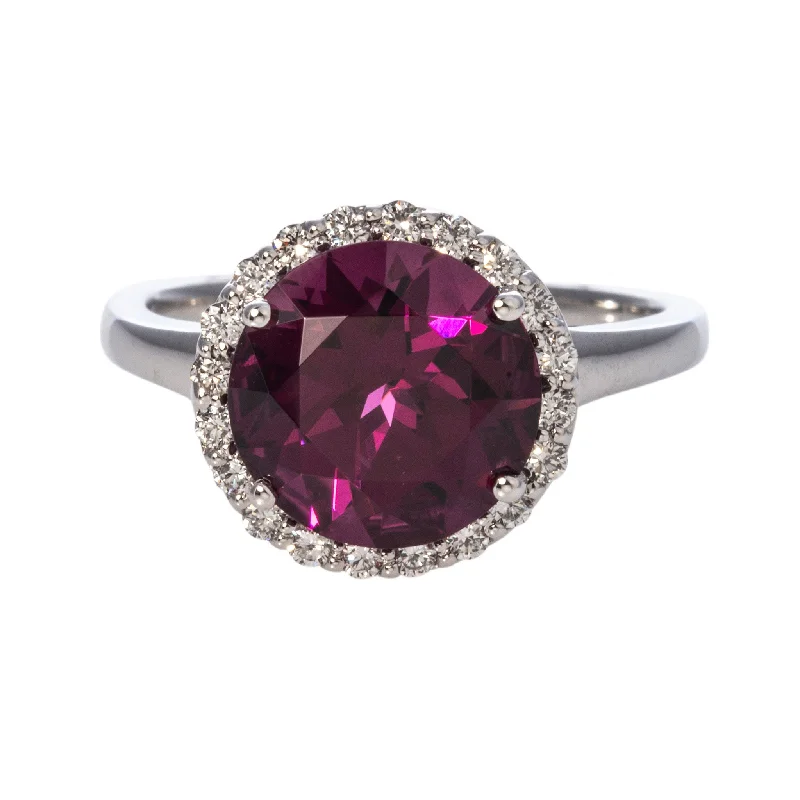 women’s fashion rings with crystals -women’s layered gold necklaces -4.5ctw Rhodolite Garnet & Diamond Halo 14K White Gold Ring