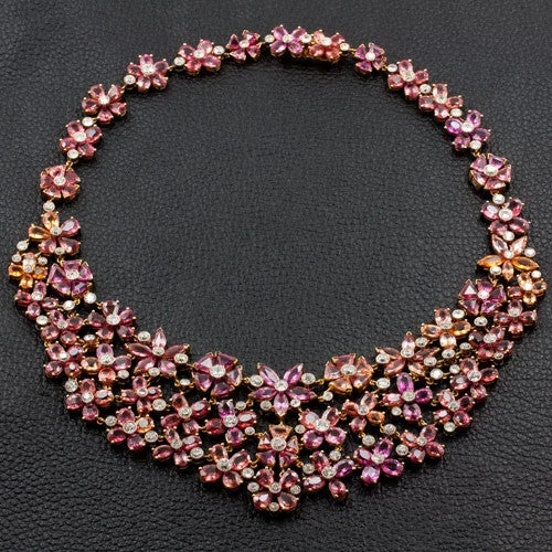 romantic necklaces for women -romantic necklaces for women -Pink & Orange Sapphire & Diamond Necklace, Earring & Ring Set