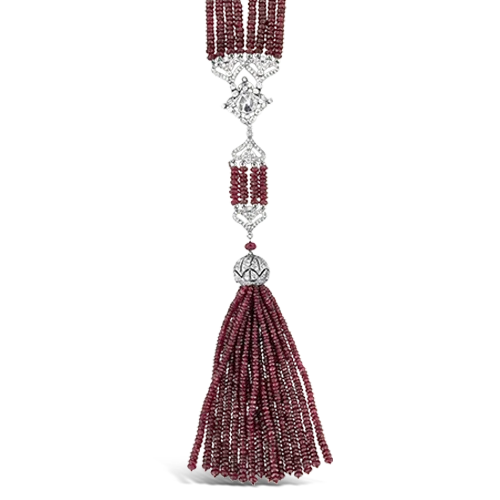 birthday gift necklaces for women -double chain necklaces for women -Ruby & Diamond Tassel Necklace