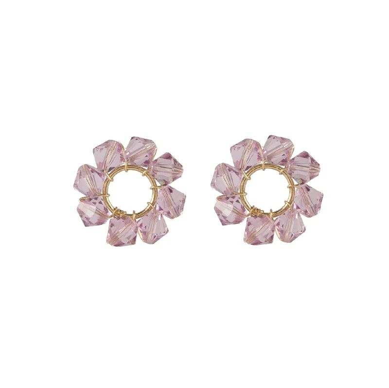 bridal stud earrings -delicate crystal necklaces for women -Crystal Circle Earrings - AMETHYST