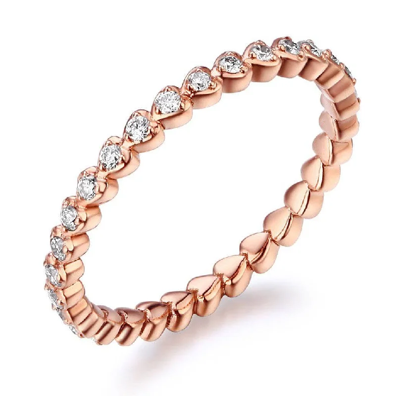 women’s unique gemstone engagement rings -classic necklaces for women -14K Rose Gold Heart Eternity Ring 0.33 Ct Natural Diamonds