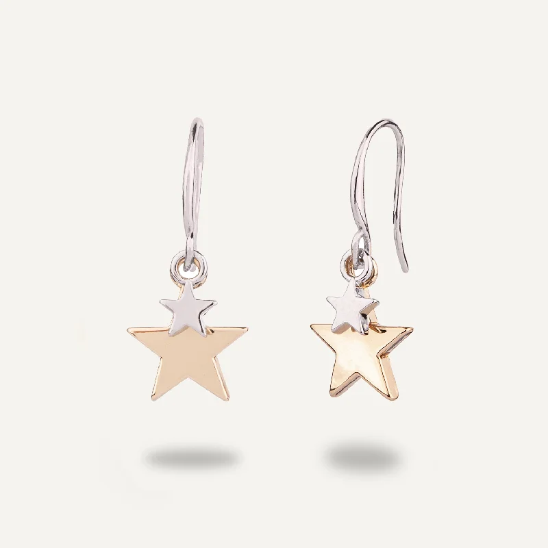 trendy earrings for parties -women’s sparkling necklaces -Keira Mixed Star Duo Earrings In Silver & Gold-Tone