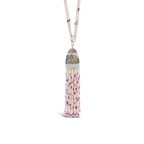 gold pendant necklaces for women -gold pendant necklaces for women -Pearl & Multi-color Sapphire Tassel Necklace