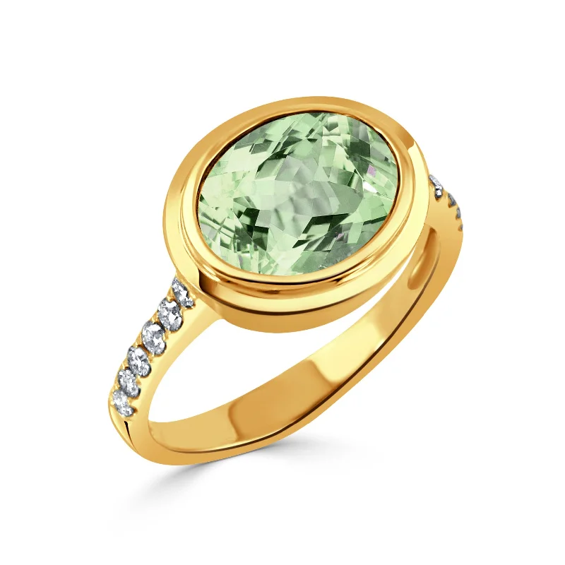 romantic rings for women -diamond heart necklaces for women -Oval Green Amethyst & Pavé Diamond 18K Yellow Gold Ring