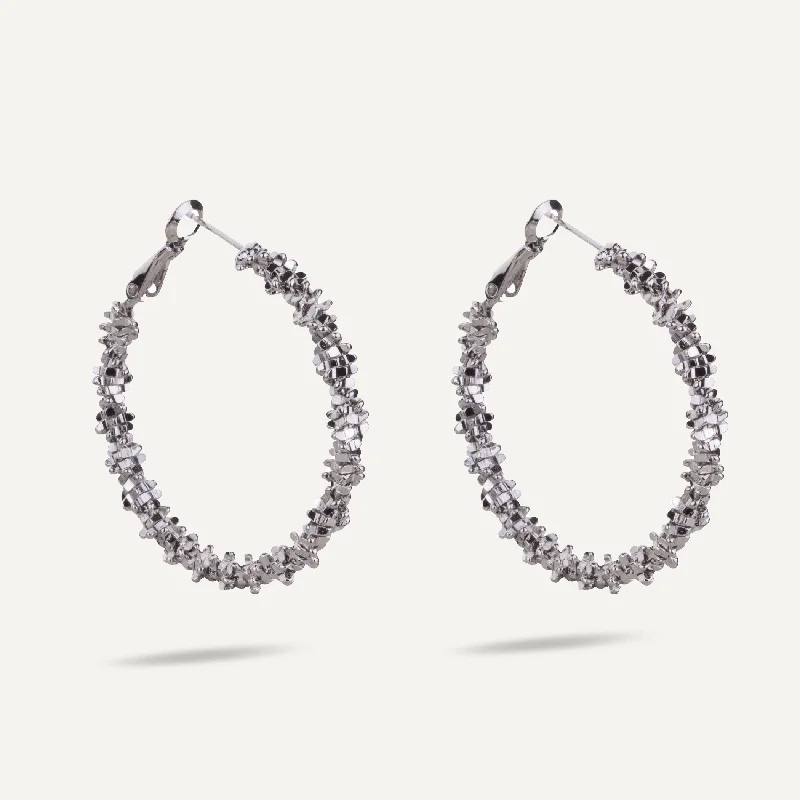 crystal earrings for women -bridal necklaces for women -Vivienne Textured Hoop Earrings In White Gold-Tone