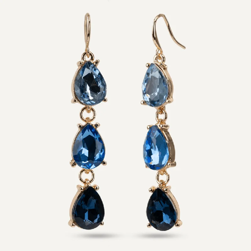 stylish earrings for women -pearl necklaces for women -Iris Sapphine Blue Jewel & Crystal Hook Earrings In Gold-Tone