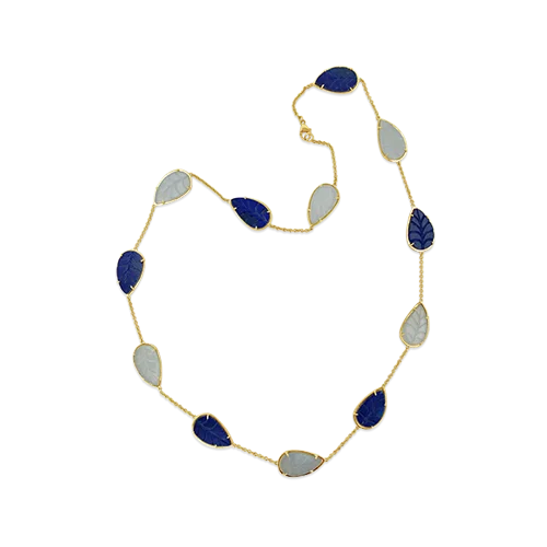 unique necklaces for women -unique necklaces for women -Lapis & Calcedony Leaf Design Necklace