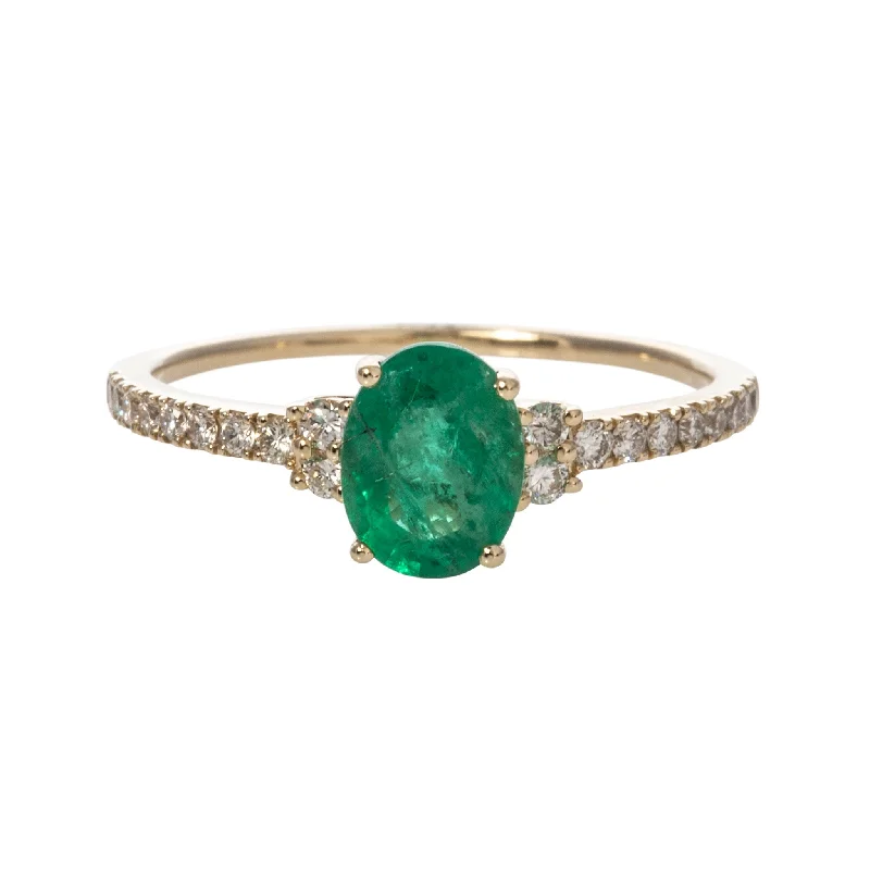 elegant rings for women -romantic necklaces for women -Oval Emerald & Diamond 14K Yellow Gold Ring