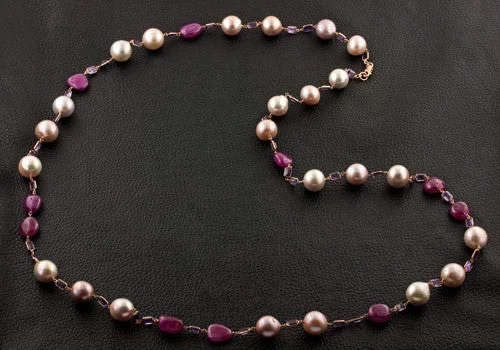 sterling silver necklaces for women -sterling silver necklaces for women -Pearl, Ruby & Amethyst Necklace