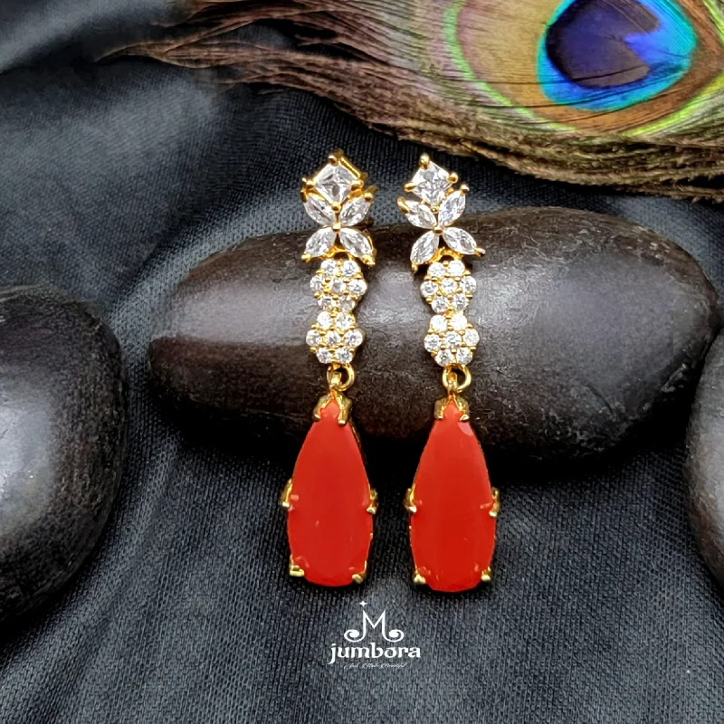 elegant gold earrings for women -luxury diamond necklaces for women -Partywear Designer Floral White & Orange AD Zircon Earrings