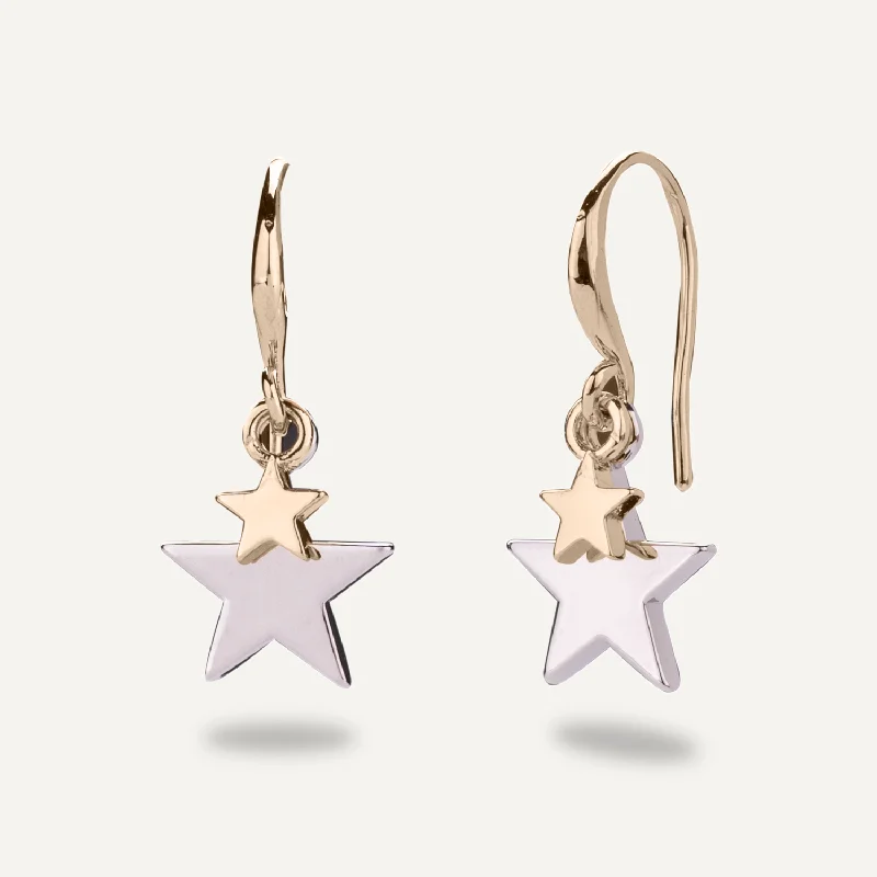 women’s vintage earrings -celestial necklaces for women -Keira Mixed Star Duo Earrings In Gold & Silver-Tone