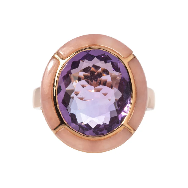 women’s ruby rings -elegant gold necklaces for women -Goshwara Oval Light Amethyst & Pink Opal Inlay 18K Gold Ring