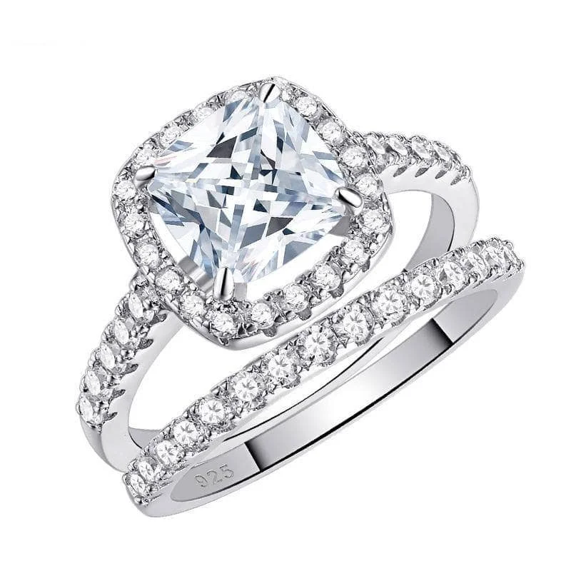 white gold engagement rings -elegant gold necklaces for women -2.2ct Cushion Cut Created Diamond Ring Set