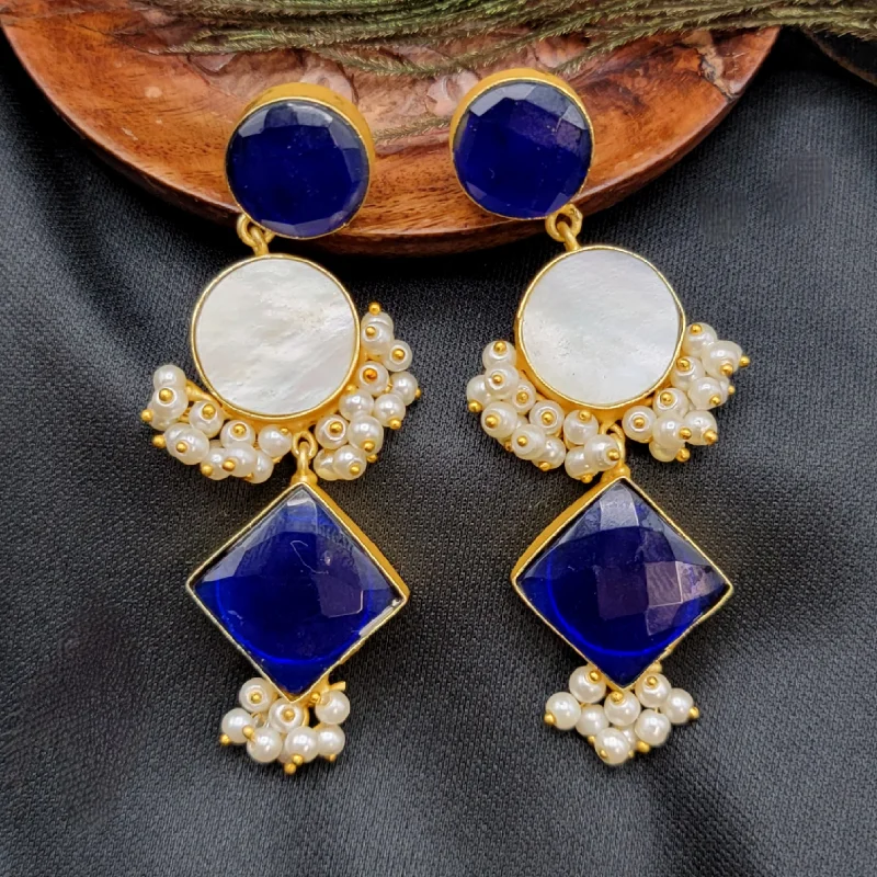 fashionable drop earrings -wedding gift necklaces for women -Amrapali Inspired Blue & Mother of Pearl Earrings