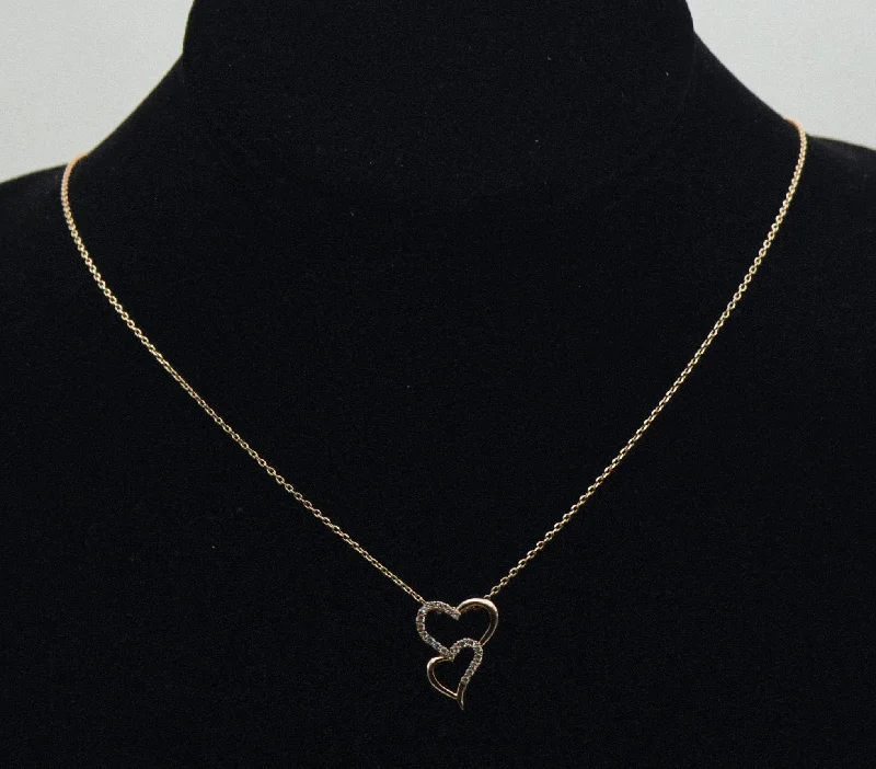 minimalist gold necklaces for women -personalized engraved necklaces for women -Rose Gold Tone Double Heart Rhinestones Pendant on Rose Gold Tone Chain Necklace