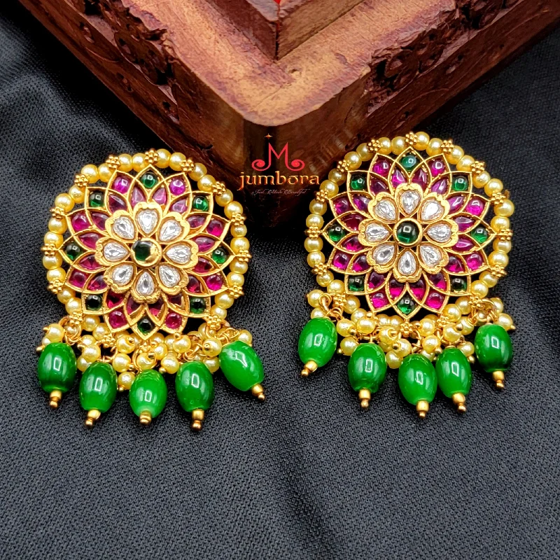 trendy dangling earrings -women’s engagement necklaces -Matte Gold Red & Green Big Stud Kemp Earring