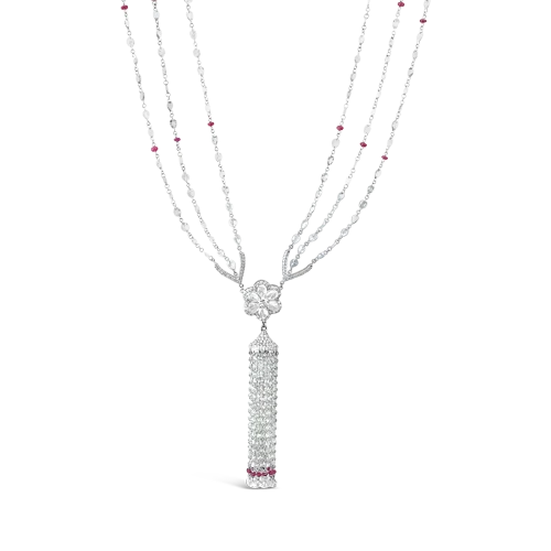 silver chain necklaces for women -wedding day necklaces for women -Ruby & Diamond Tassel Necklace