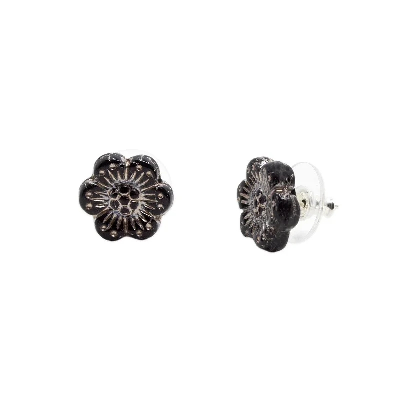 luxury diamond earrings -classic necklaces for women -Black Wild Rose Flower Stud Earrings