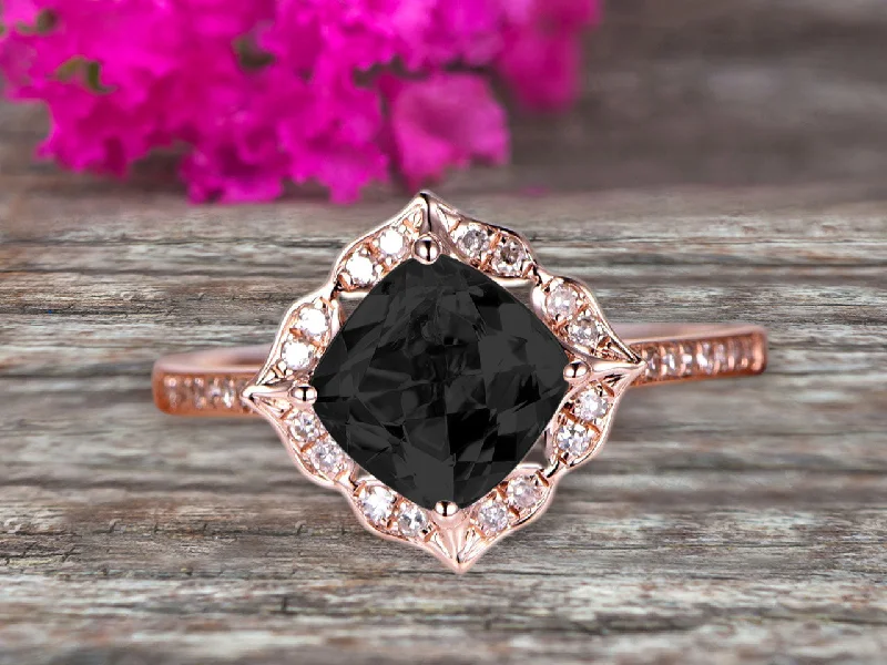 personalized engagement rings -diamond necklaces for women -Surprisingly Cushion Cut 1.50 Carat Black Diamond Moissanite Engagement Ring On 10k Rose Gold Unique Look Glaring Staggering Ring