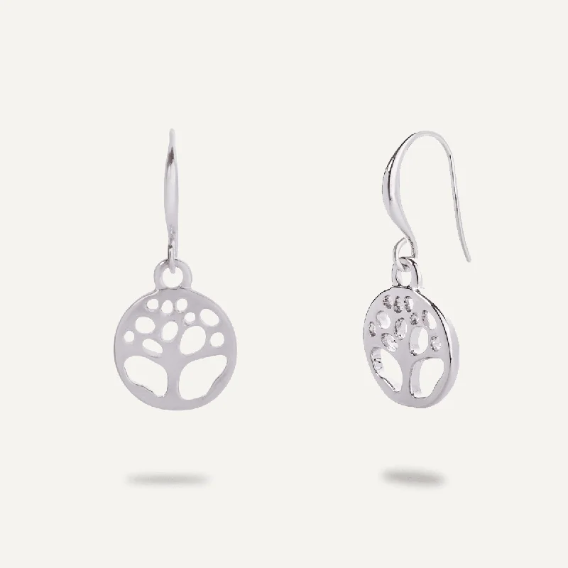 minimalist earrings for women -romantic necklaces for women -Emily Tree of Life Drop Earrings In Silver-Tone