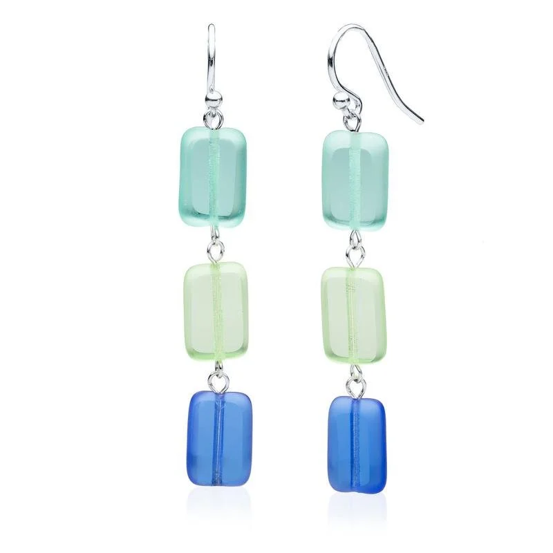 women’s custom earrings -charm pendant necklaces for women -Seaglass Mix Glass Rectangle Beaded Drop Earrings