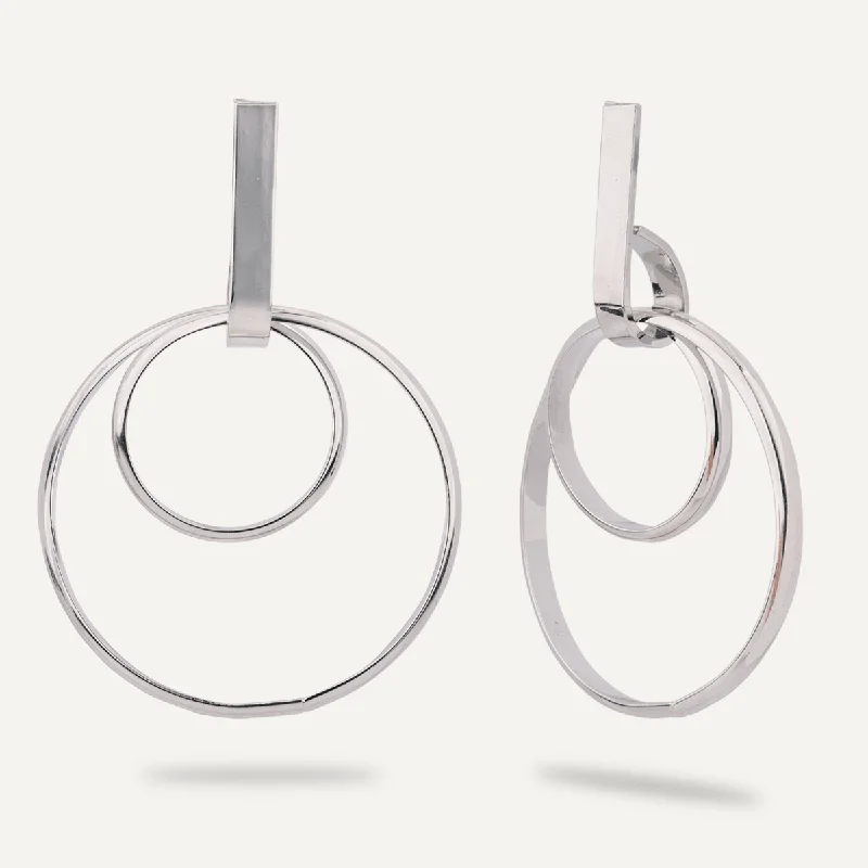 large hoop earrings -women’s heart necklaces -Geo Layered Ring Post Earrings In Silver-Tone