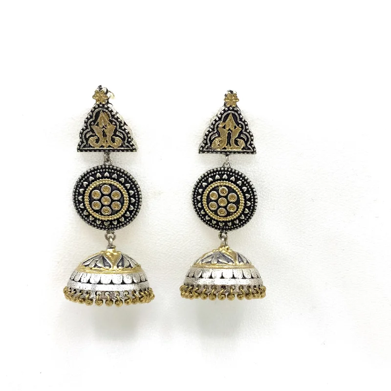 classic pearl earrings for women -bohemian necklaces for women -Ethnic Handcrafted Oxidized Silver Earring with Jhumka