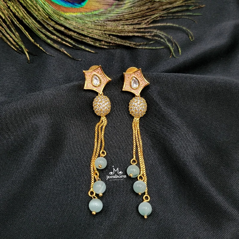 bohemian earrings for women -fashion-forward necklaces for women -Kundan Meenakari Earring with Mint Green dangles