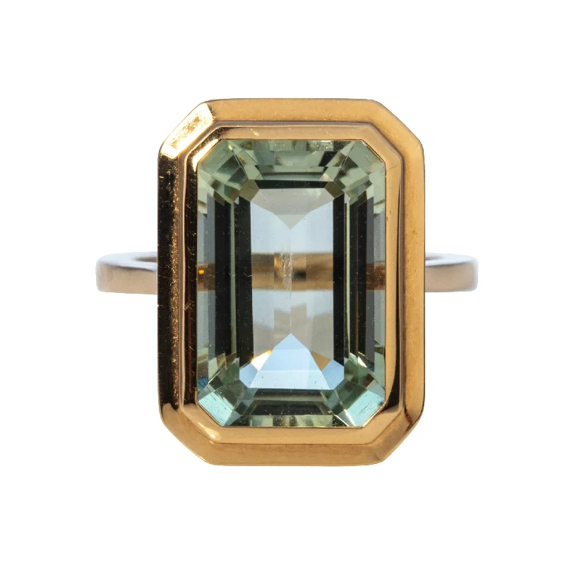 silver gemstone rings -charm pendant necklaces for women -Goshwara Emerald-Cut Prasiolite 18K Gold Ring