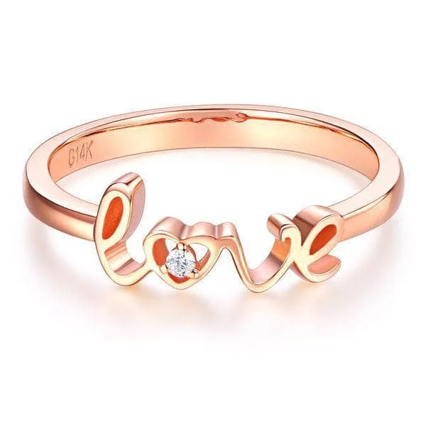 two-tone engagement rings -designer necklaces for women -14K Rose Gold Love Ring 0.01ct Natural Diamond