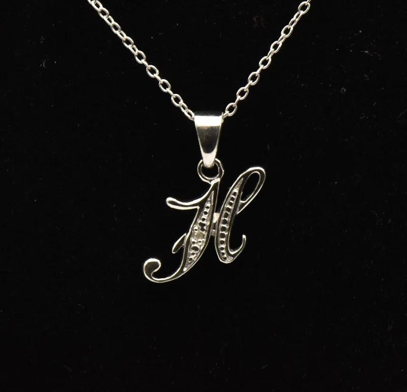 matching necklaces for couples -men’s and women’s matching necklaces -Avon - Vintage Diamond "H" Monogram Sterling Silver Pendant Necklace - 18.75"