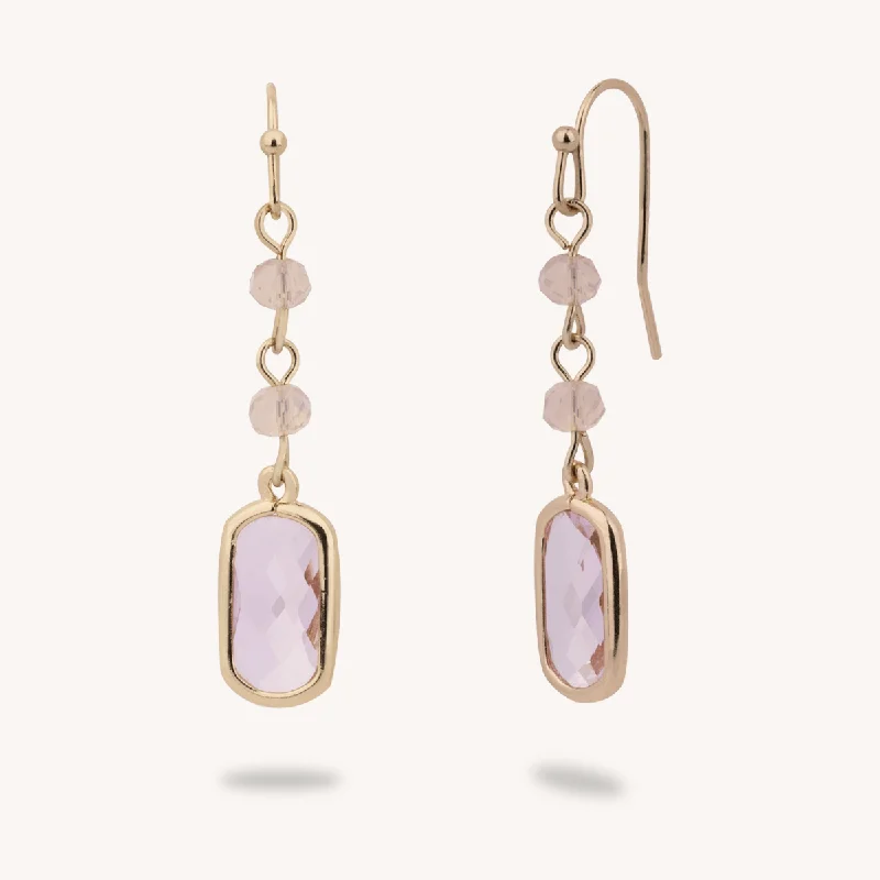 bridal earrings for women -modern necklaces for women -Pink Crystal Drop Earrings In Gold-Tone