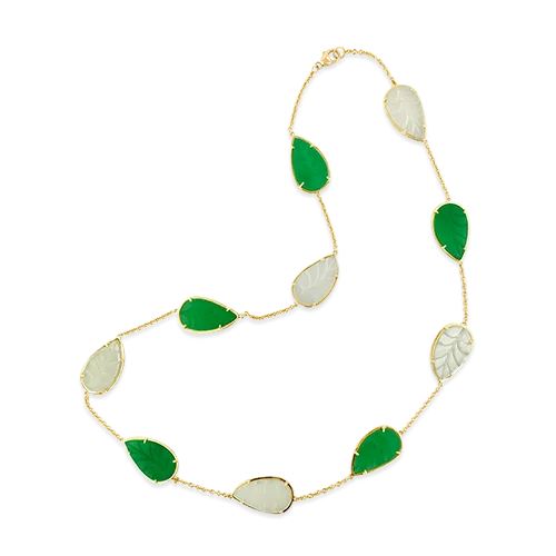 layered chain necklaces for women -layered chain necklaces for women -Moonstone & Chrysoprase Leaf Necklace