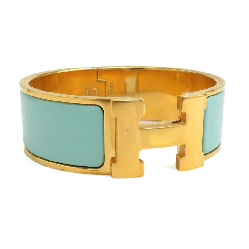 stylish cuff bracelets for women -fashion-forward necklaces for women -Hermes blue  Enamel Metal Bangle (Pre-Owned)