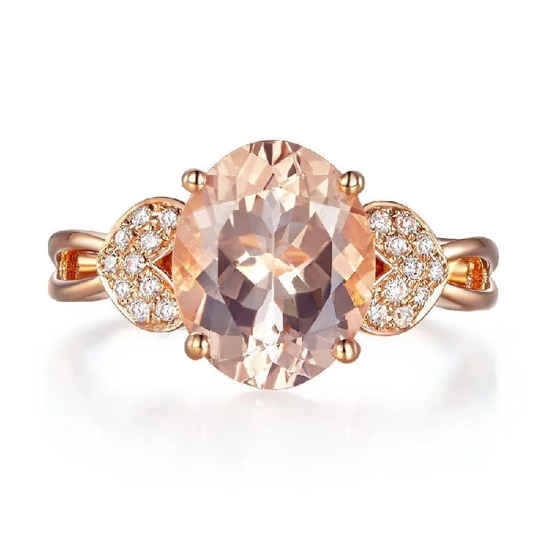 emerald cut engagement rings for women -simple necklaces for women -14K Rose Gold 3.5 Ct Oval Peach Morganite & Natural Diamond