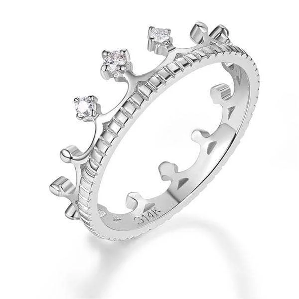 engagement rings with colored diamonds -symbolic necklaces for women -14K White Gold Crown Ring 0.04ct Natural Diamond