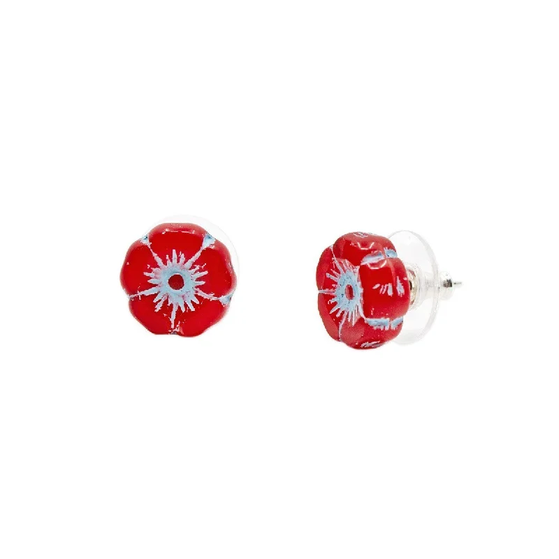 matching earrings for women -personalized birthstone necklaces for women -Red Hibiscus Flower Stud Earrings